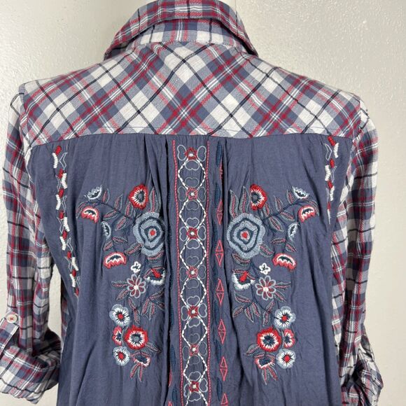 Kyla Seo Floral Embroidered Shirt XS Oversized Button Up Coastal Cowgirl Boho - Picture 14 of 15